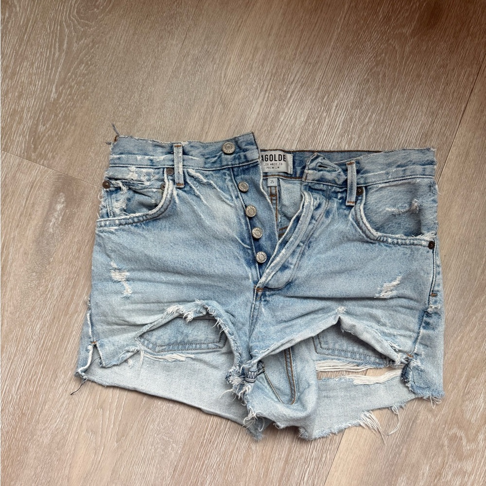 Agolde Women's Ripped Jean Shorts - Light Blue